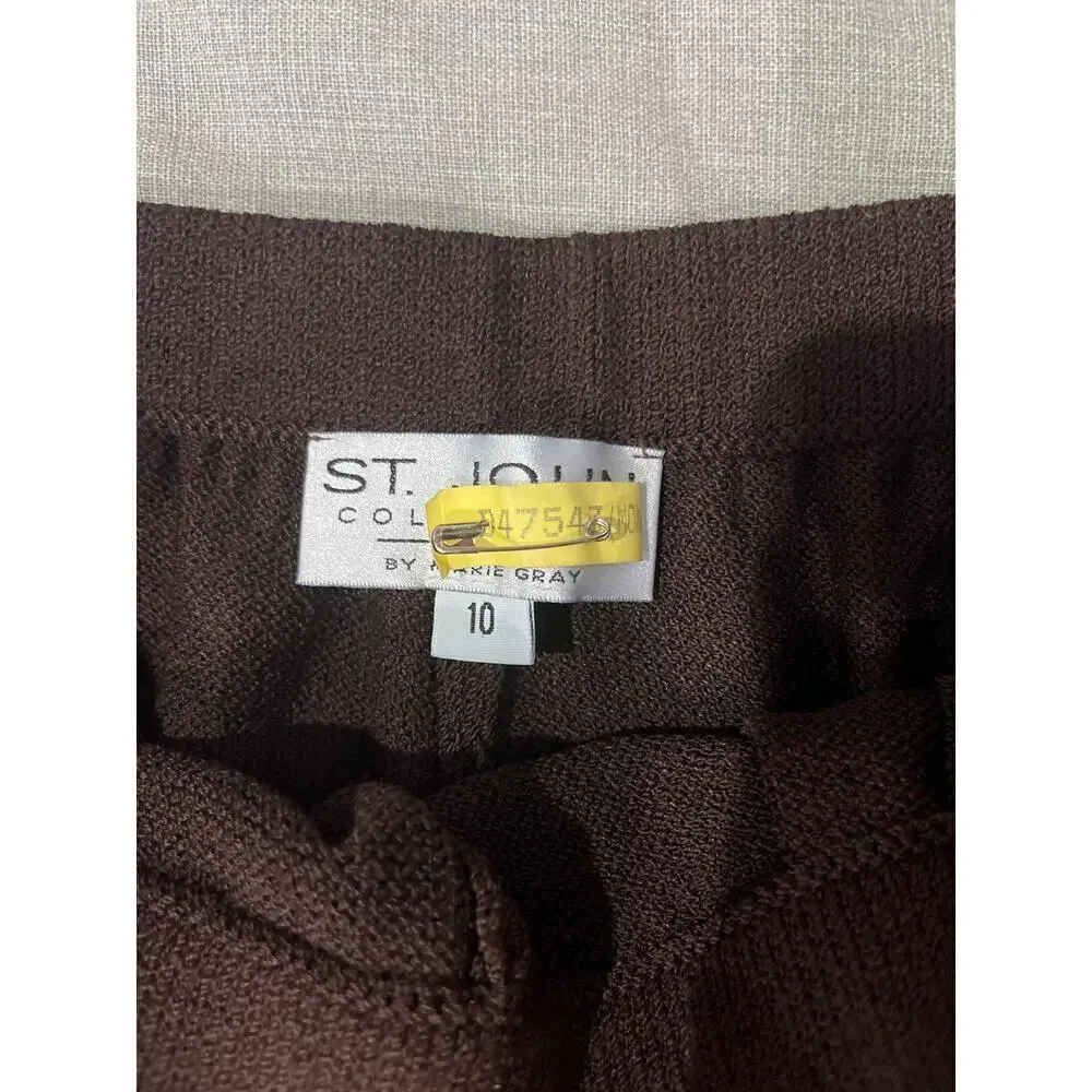 St. John Signature Santana Chocolate Brown Knit Wool Pants Sz 10